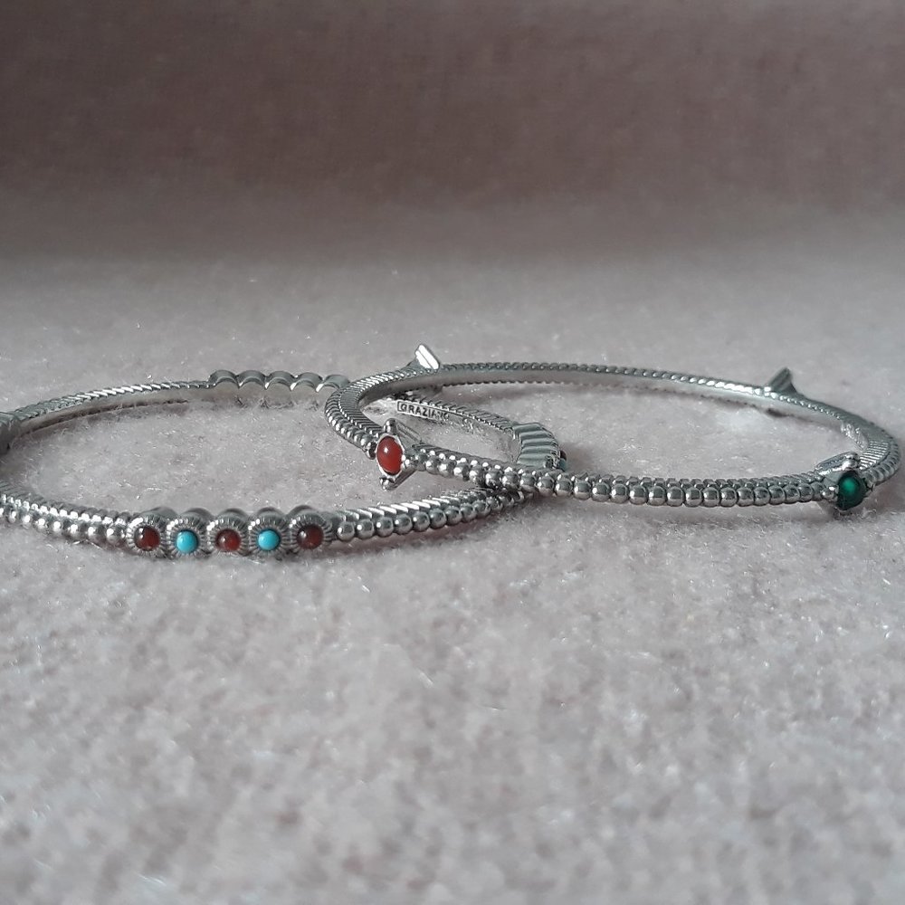 Pair of RJ Graziano CN Stacking Bracelets, Silver w/Coloured Stones